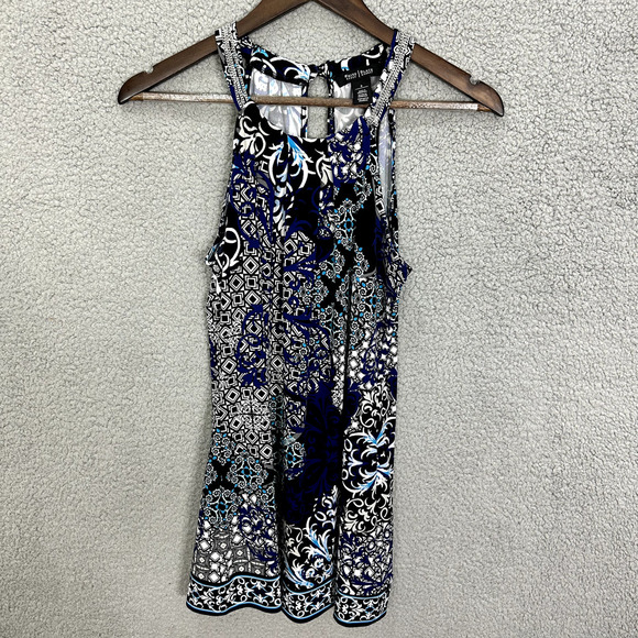 White House Black Market Mini Dress Womens Small Blue‎ Geometric Chain Boho Y2K - Picture 1 of 8
